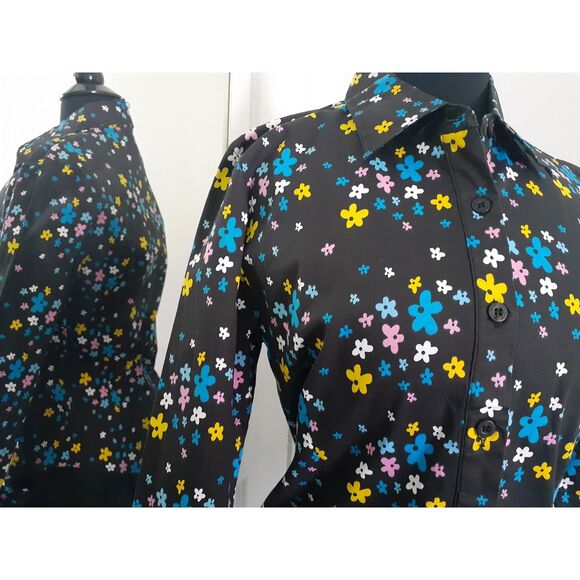 SOHO Babe New York Black Multicolor Florals Button-Up LS Shirt NWT Jr. Sz L - Picture 7 of 11